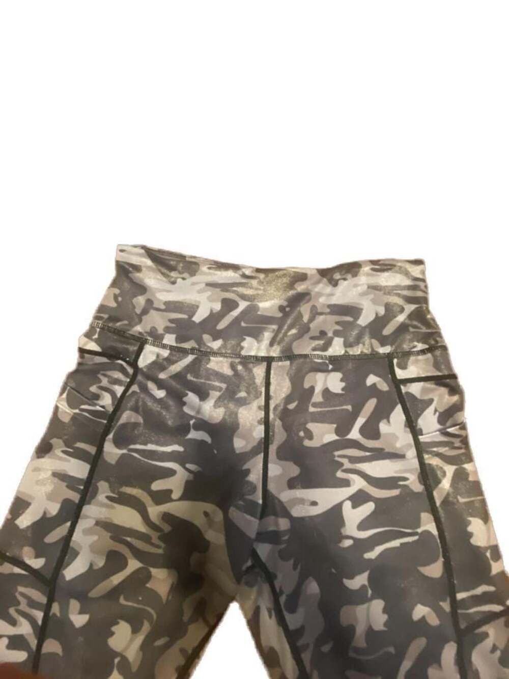 Zyia Active Women's Black and Grey Metallic Camo Light n Tight Cropped Leggings